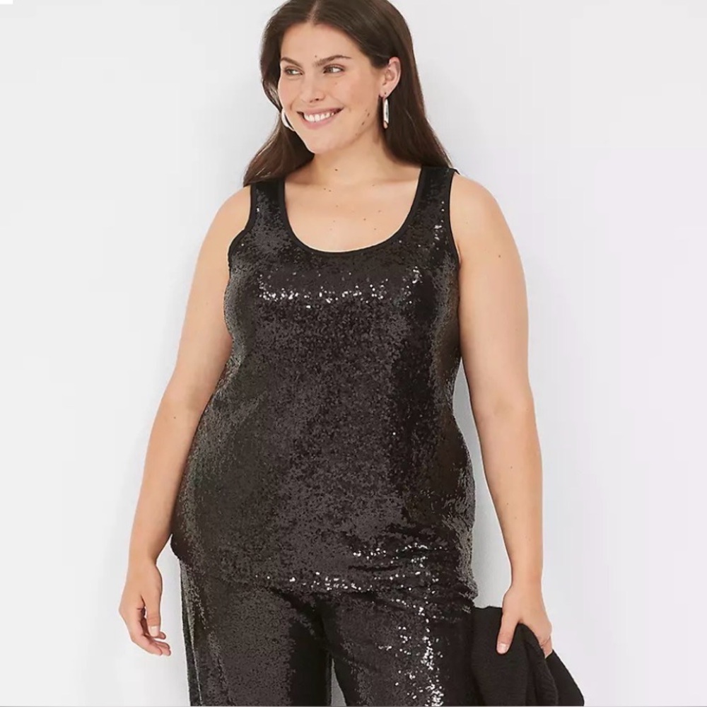 Lane Bryant Black Sequin Front Sleeveless Scoop Neck Tank Top Plus Size 18/20